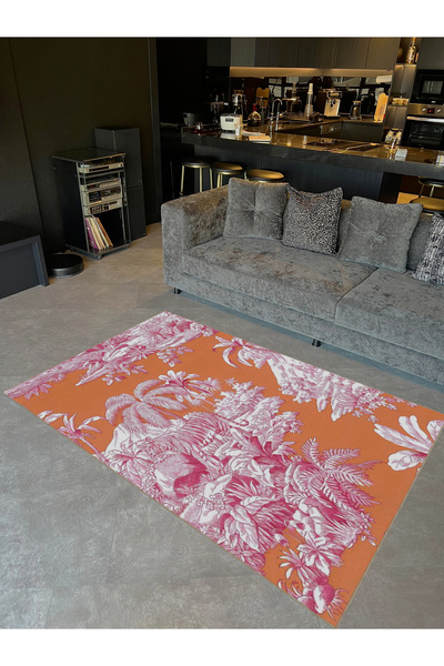 Rugs Modern Halı Colecția Tuğrul – temă portocalie, model cu copac cu flori r...