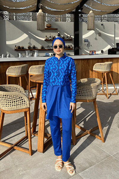 lurex moda Yarım Dijital Baskılı Tesettür Mayo