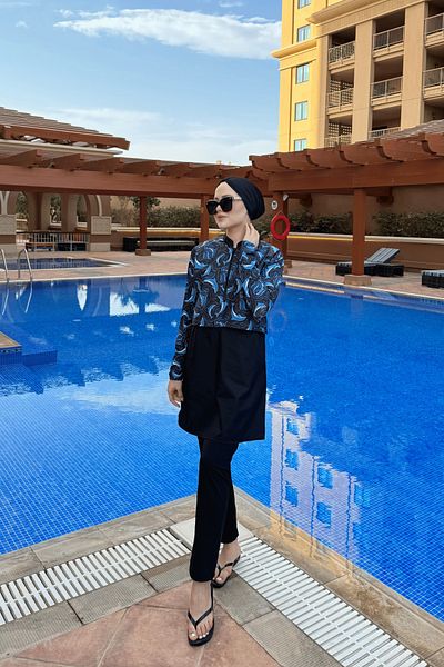 lurex moda Half Digital Printed Hijab Swimsuit