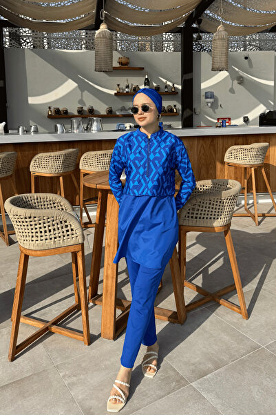lurex moda Yarım Dijital Baskılı Tesettür Mayo