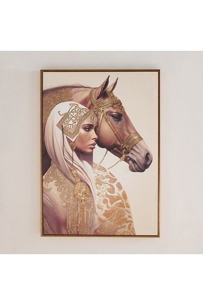 Home Box Iqra Samra Lady with Horse Framed Canvas Wall Art 50x70x2.8 cm