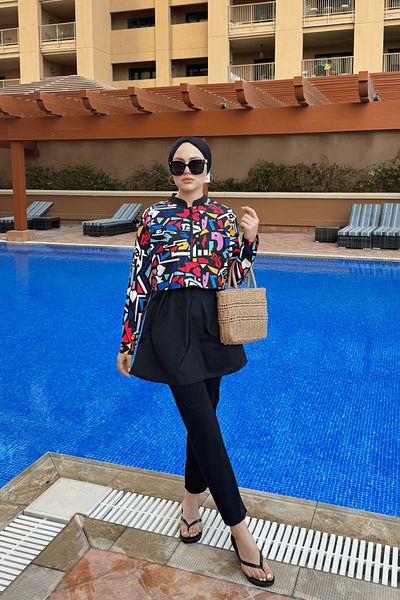 lurex moda Μισό ψηφιακό εμπριμέ Hijab μαγιό