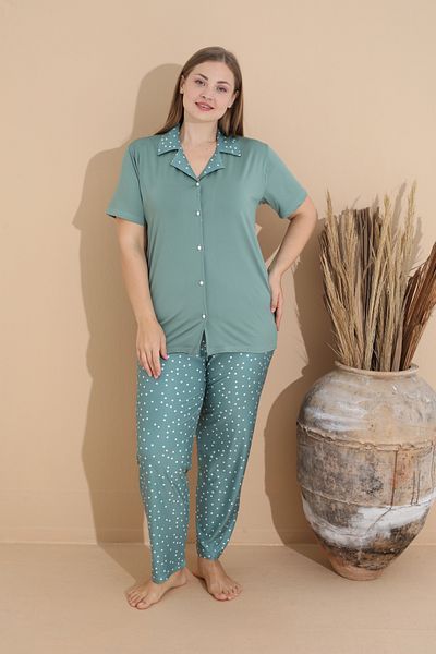 SEBOTEKS Soft Textured Milan Fabric Front Button Large Size Women's Sleepwear Suit 11280
