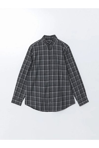 LC Waikiki Navy Blue Regular Fit Long Sleeve Square Men's Shirt