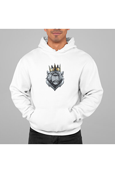 MG سويت شيرت رجالي من القطن بأكمام طويلة مطبوع عليه KING BEAR و3 خيوط