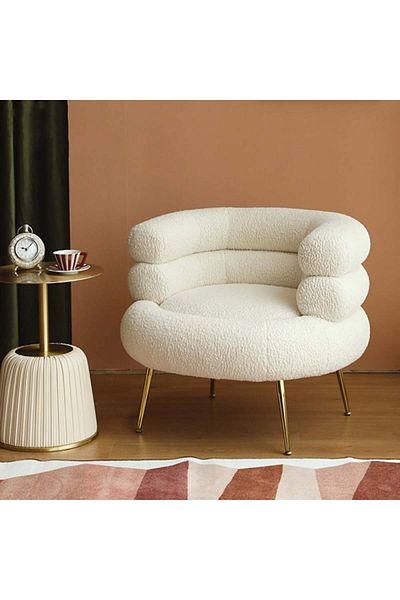 kafeny White boucle chair with gold legs