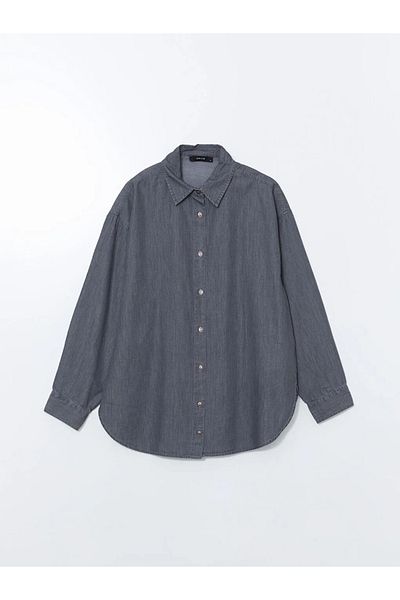 LC Waikiki Lcw Eco Grey Rodeo Oversize Women's Jean Shirt