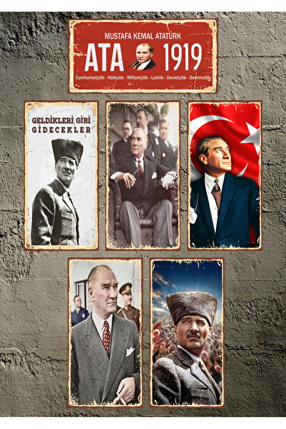 Hayal Poster Atatürk 6'lı Poster Seti 10x20 Retro Ahsap Poster