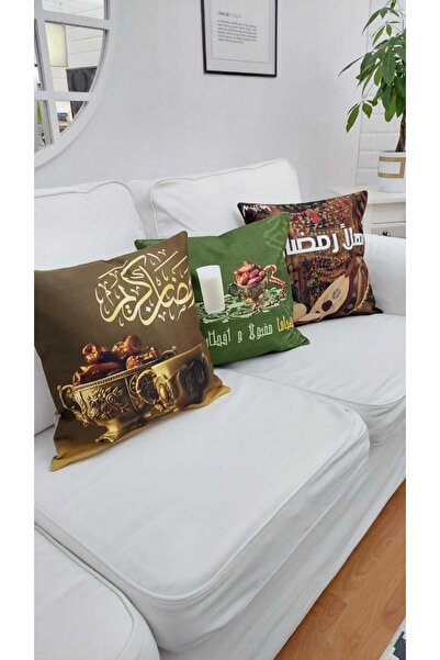 TROYA Ramazan Mübarek Ramadan Kareem 3lü Set Kırlent Kılıfı