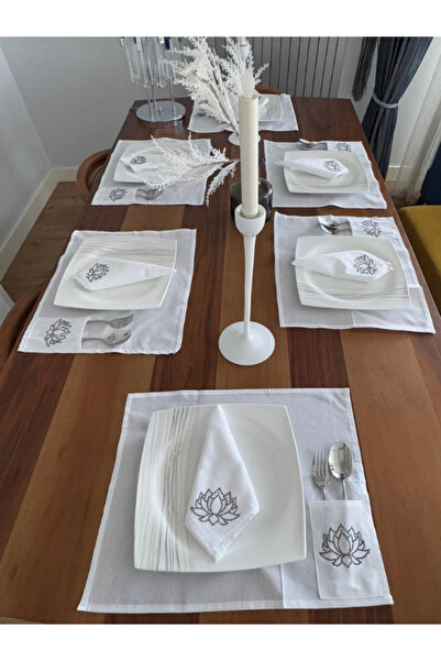 Menar Tasarım Dinner Presentation Set 6-Person American Flatware Set Cloth Napkin Lotus Flower Tableware