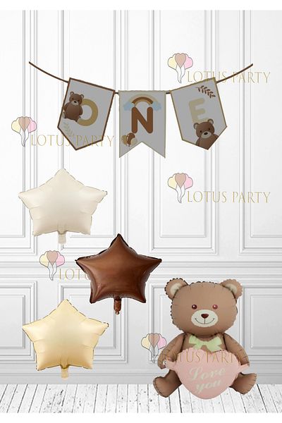 LOTUS PARTY Ρετρό ONE γράμματα - One Banner - Ρετρό Αρκούδα ONE Banner - Ρετρό Αρκούδα - Ρετρό Αστέρι Φυσοφωτίζον Μπαλόνι