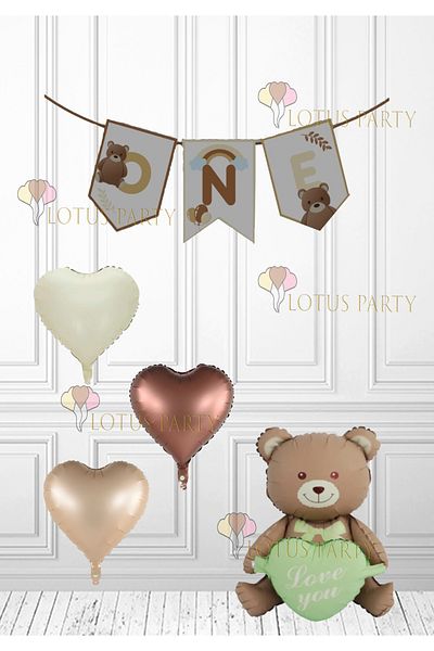 LOTUS PARTY ONE γράμμα - One Banner - Retro Αρκούδα ONE Banner - Retro Αρκούδα - Retro Καρδιά Φουσκωτό Μπαλόνι