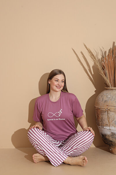 SEBOTEKS Soft Textured Milan Fabric Short Sleeve Plus Size Women's Pajamas Set 20100