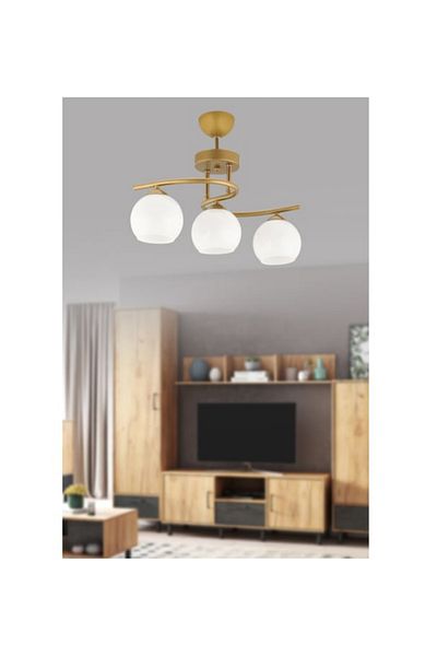 Semboldekor S Profile Antique 3-Piece Chandelier (White Glass)