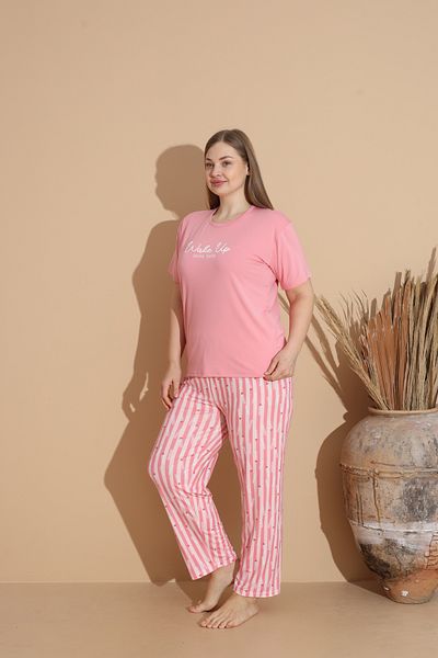 SEBOTEKS Soft Textured Milan Fabric Short Sleeve Plus Size Women's Pajamas Set 20100