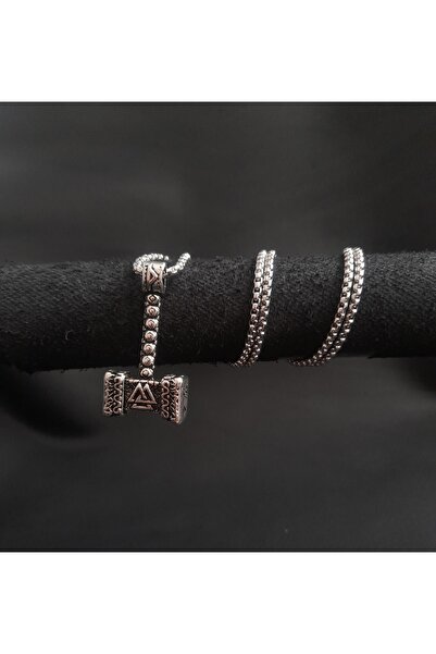 AB Takı Men's Necklace Thor Hammer Figure Scandinavian Necklace