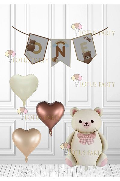 LOTUS PARTY ONE γράμμα - One Banner - Retro Αρκούδα ONE Banner - Retro Αρκούδα - Retro Καρδιά Φουσκωτό Μπαλόνι