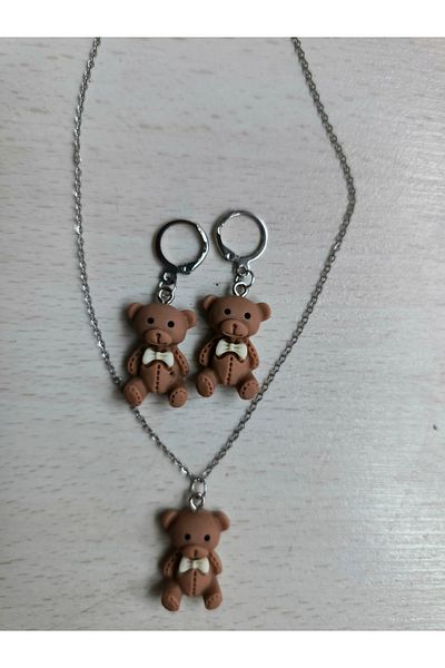 LORESİMA AKSESUAR Bear Earring Necklace Set