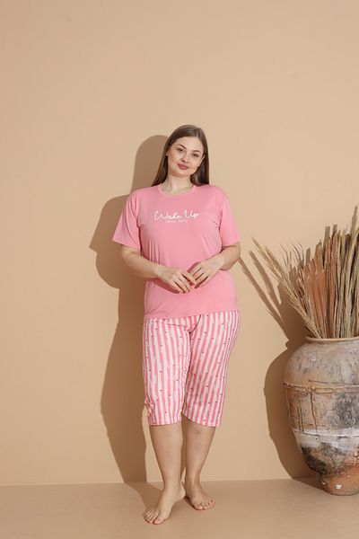 SEBOTEKS Soft Textured Milan Fabric Short Sleeve Capri Plus Size Women's Pajamas Set 20200