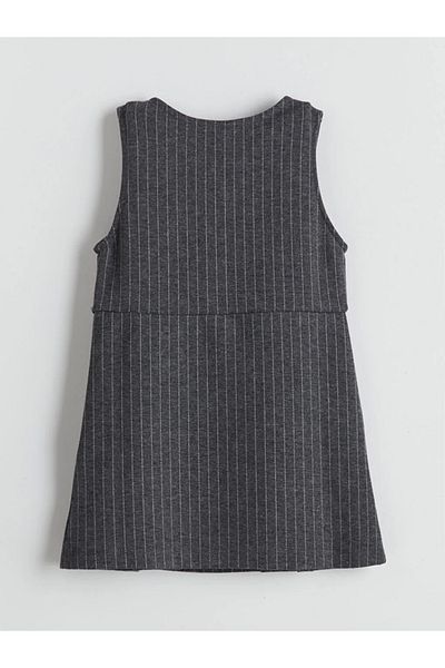 LC Waikiki Lcw Kids Gray Crew Neck Striped Girls' Dress First You Consider