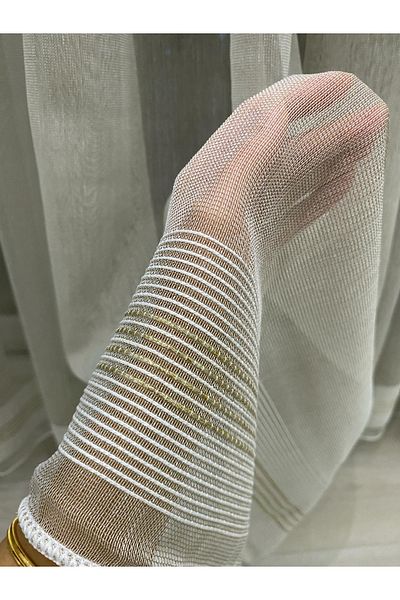 İNCİLİFE Paris Gold - Two-Color Milky Brown Ecru Tulle Curtain with 1/3 Close Pleats