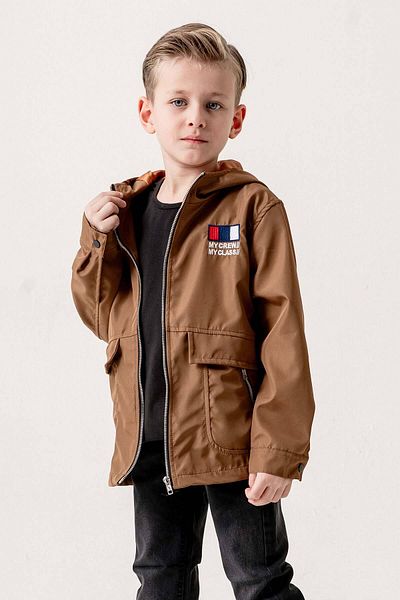 Gold Class Kidswear Hooded Zippered Embroidery Decorated Waterproof Boy Jacket