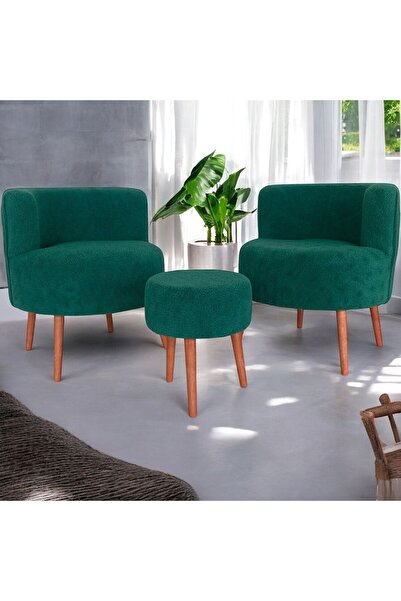 Edam Yeşil Çay Seti İkili Koltuk Berjer ve Puf Takımı (Salon, Balkon, Ofis) 3...