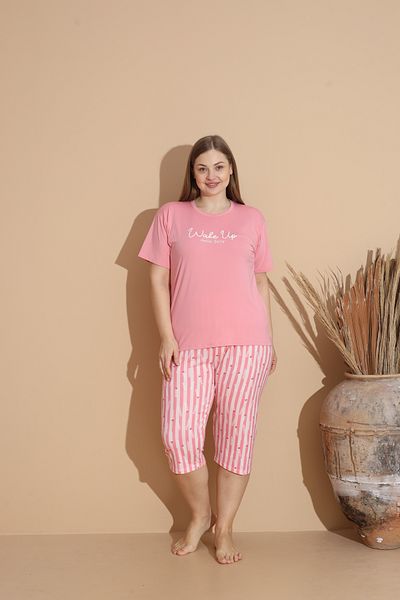 SEBOTEKS Soft Textured Milan Fabric Short Sleeve Capri Plus Size Women's Pajamas Set 20200