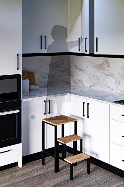 Toprak Atelier PRATA Katlanabillir Metal Ahşap Basamaklı Tabure Merdiven Sehpa Çiçeklik Çok Amaçlı Tabure