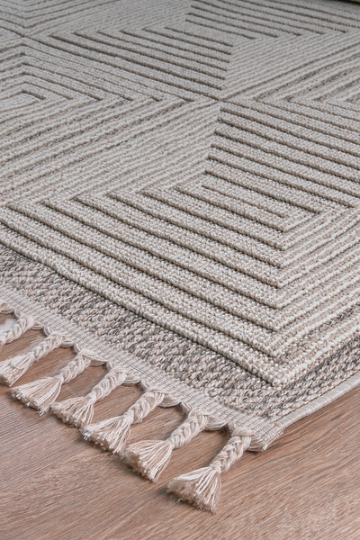 SANRUGS Home & Living Bukleli Modern İskandinav Bej Krem Makine Halısı Yolluk...