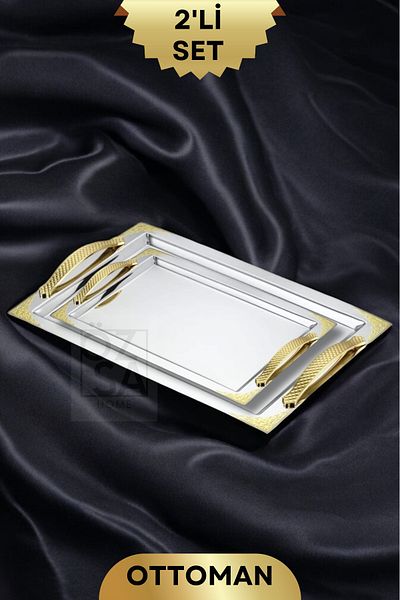 ÖzSa Home Rectangular 18/10 Stainless Steel Serving Set - Tea & Coffee Ottoman Tray