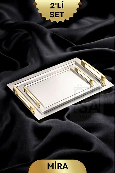 ÖzSa Home Set of 2 Rectangular 18/10 Stainless Steel Serving and Tray