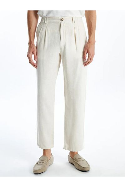 LC Waikiki Ανδρικό παντελόνι LCW Vision Beige Standard Fit Linen Blend