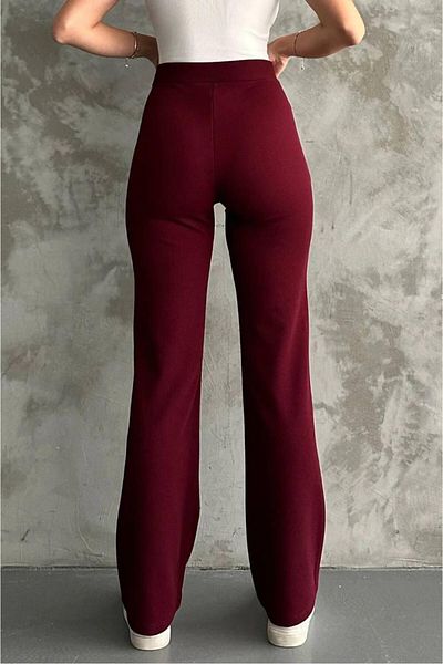 MetuCA Women's Black Stretchy Lycra Leggings - Flared Leg, Burgundy