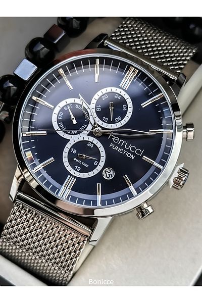 Ferrucci Adult Wristwatch 45mm, Silver Color, Active Functions, Steel Mesh Cord