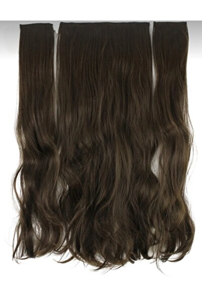 AKOLİFE 3 Parça Açık Kahve Yarımay / 2 Yan Çıtçıt Postiş Saç Set / Isıya Daya...