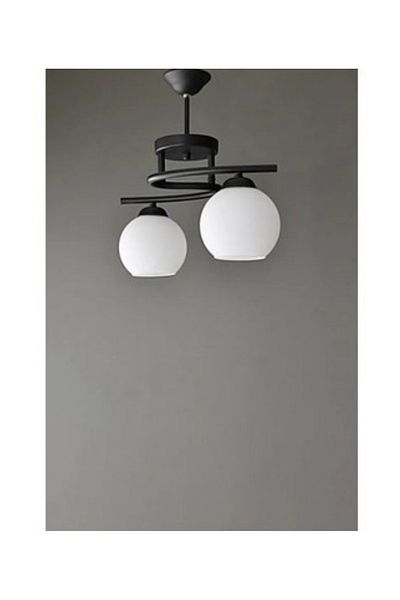 Semboldekor S Profile Black 2-Piece Chandelier (White Glass)