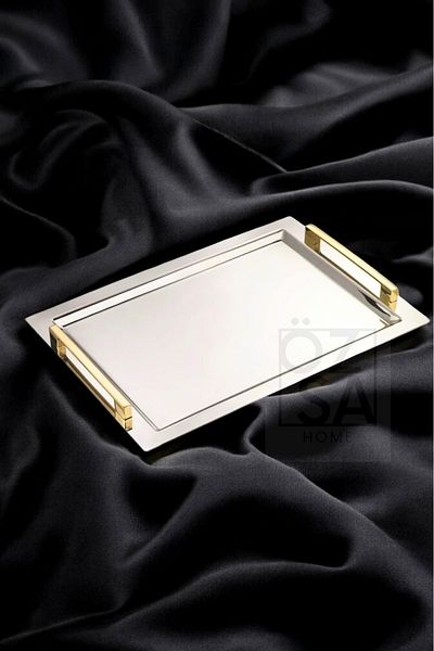 ÖzSa Home Set of 2 Rectangular 18/10 Stainless Steel Serving and Tray