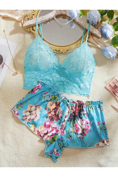 Tayse lingerie Σετ με δαντέλα Bralette σατέν σορτς L/XL