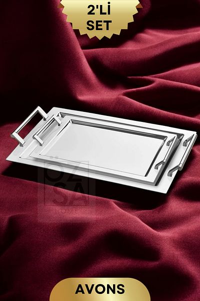 ÖzSa Home Stainless Steel Serving Set - 2 Rectangular 18/10 Lux Cold Drinks with Tray