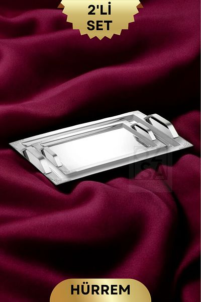 ÖzSa Home 18/10 Stainless Steel Set of 2 Rectangular Serving: Tea, Coffee and Promise Tray