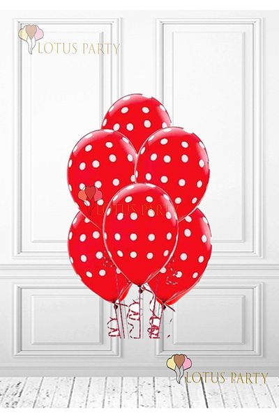 LOTUS PARTY White Polka Dot Balloon - White Polka Dot Balloon - Red Balloon with White Polka Dots