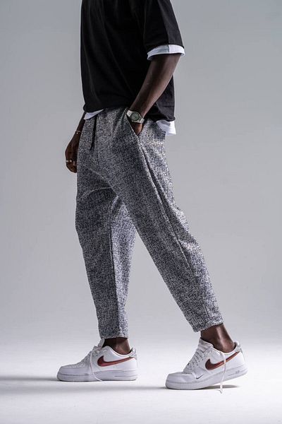 Superbluemexico Men's Casual Patterned Loose Gray Baguette Trousers