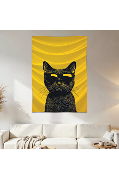 Geek Cultcha Cat with Glasses Wall Cloth Wall Tapestry First Quality Satin Fa...
