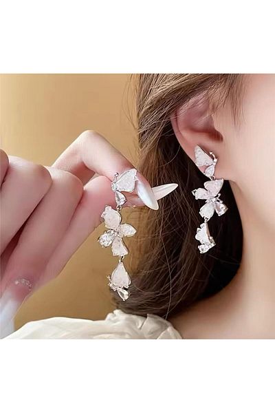 Pelin Aksesuar Silver Smoked Stone Butterflies Earrings