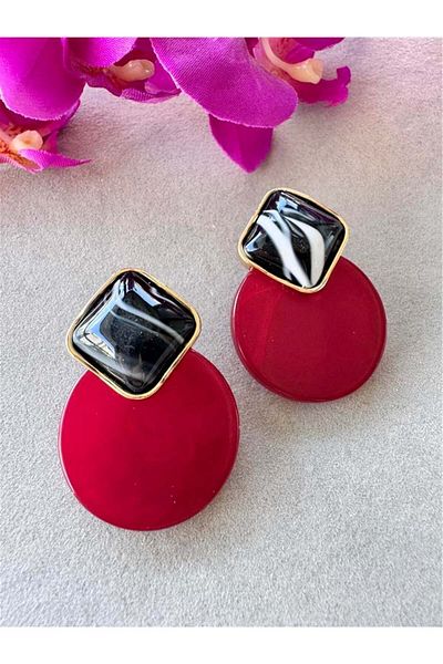 Pelin Aksesuar Red Black Circle Earrings
