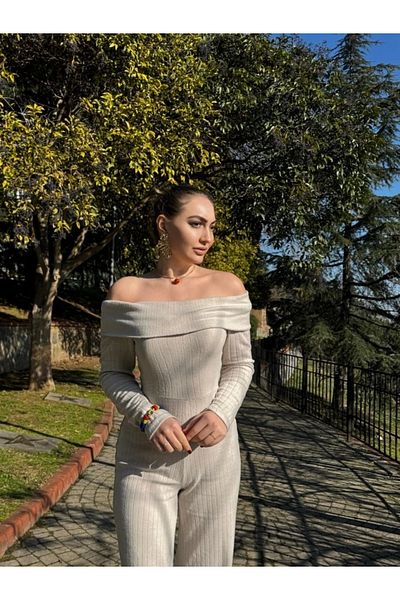 MODA Women's Long Sleeve Madonna Collar Ribboned Camisole Jumpsuit