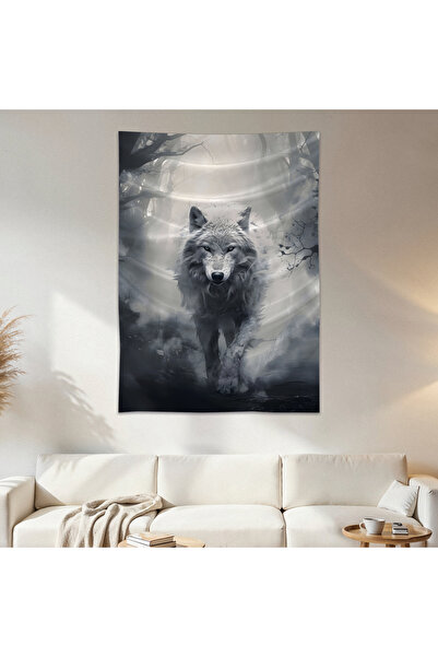 Geek Cultcha White Wolf Wall Cloth Wall Tapestry First Quality Satin Fabric P...
