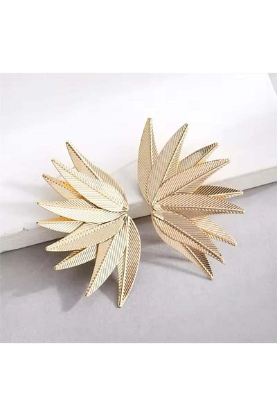 Pelin Aksesuar Gold Large Layered Leaf Earrings