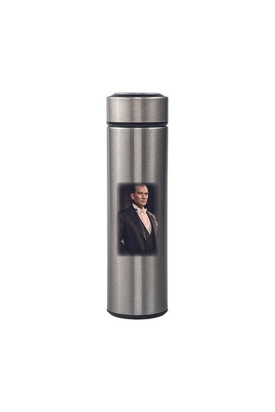 DKDZ SHOP Ataturk Printed Indicator Steel Silver Thermos 450ml
